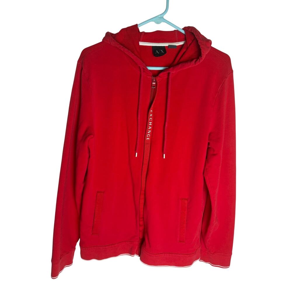 Armani Exchange A|X Red Full Zip Hoodie Size Large Logo Drawstring Sweatshirt